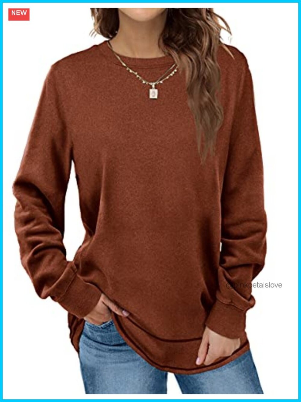 Womens Crewneck Sweatshirt Soft Long Sleeve Tunic Top Curved Hem Fall Pullover